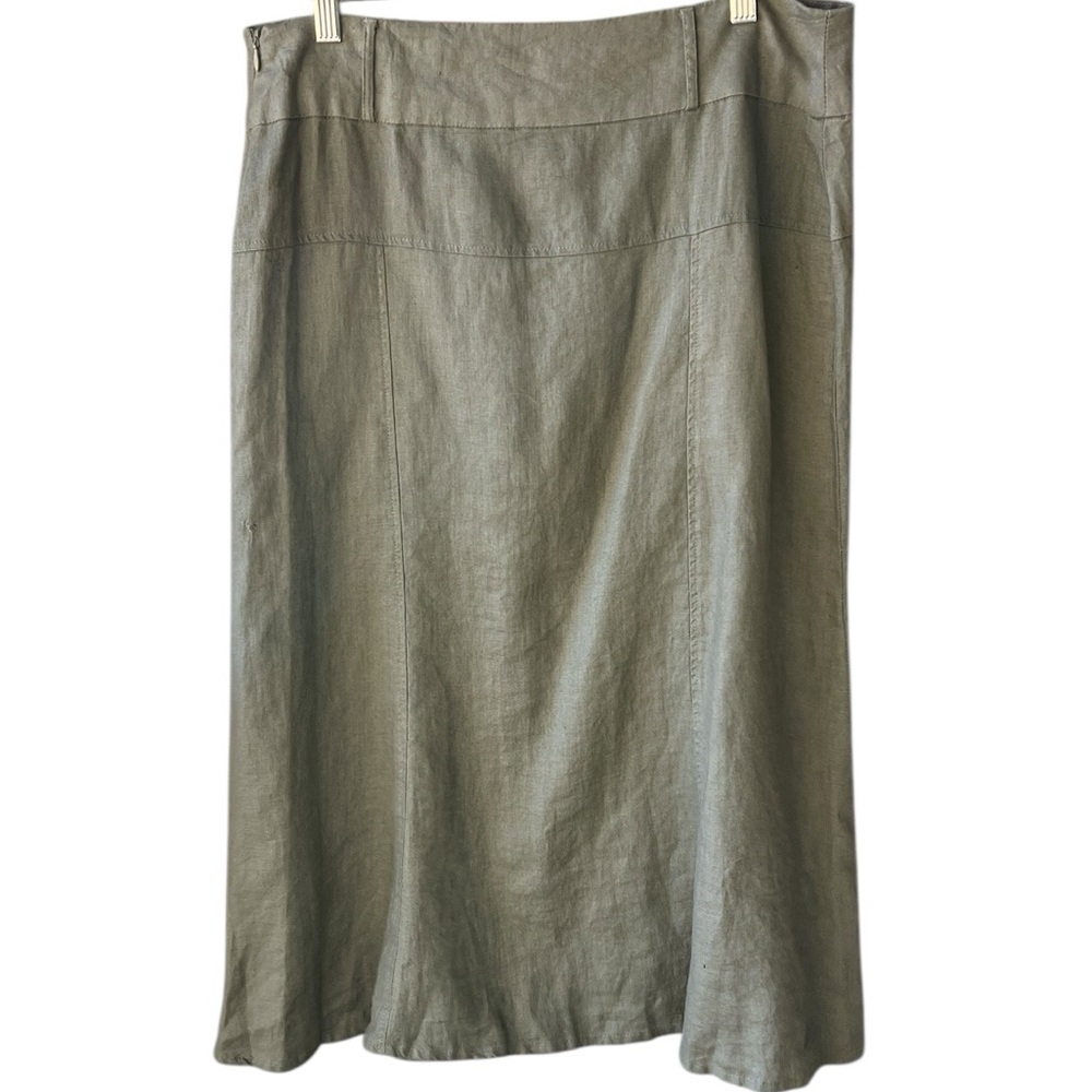For Cynthia PL New w Tag 100% Linen Mid Skirt A Line Olive Green